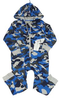 Tmavomodro-šedá army tepláková kombinéza s kapucí Matalan
