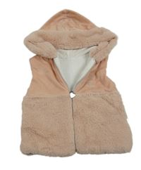 Světlerůžová sametová/kožešinová zateplená vesta s kapucí 