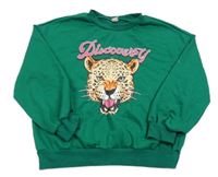 Zelená mikina s leopardem shein