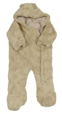 Světlebéžová kožešinová zateplená kombinéza s kapucí F&F