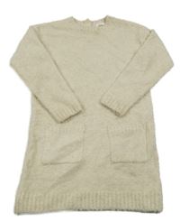 Smetanové svetrové vlněné šaty s kapsami Next