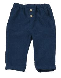 Tmavomodré žebrované sametové kalhoty Tu