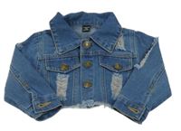 Tmavomodrá crop riflová bunda s dírami Shein