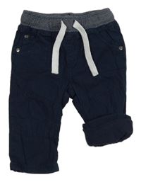 Tmavomodré plátěné podšité kalhoty Topomini
