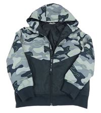 Černo-šedá šusťáková lehce zateplená army bunda s kapucí Pep&Co