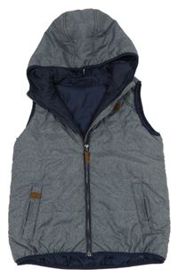 Tmavomodrá melírovaná šusťáková zateplená vesta s kapucí Yigga