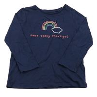 Tmavomodré triko s nápisem a duhou F&F