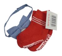 Nové - 2 set - červené silnější ponožky + společenský motýlek 