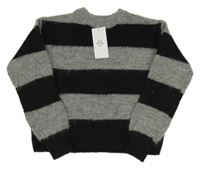 Nové - černo-šedý pruhovaný crop vlněný svetr Primark