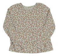 Šedo-starorůžové květované žebrované triko 