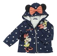 Tmavomodrá puntíkatá šusťáková podzimní bunda s kapucí a Minnie zn. Disney