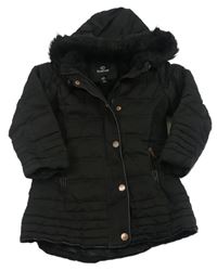 Černá šusťáková zimní bunda s kapucí s kožešinou Firetrap
