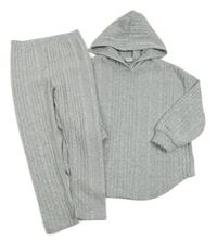 2set -Šedá žebrovaná úpletová melírovaná mikina s kapucí + legíny zn. Shein