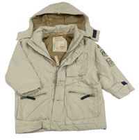 Béžová šusťáková zimní bunda s nášivkami a kapucí Timberland