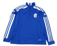 Tmavomodro-bílá sportovní mikina s pruhy a potiskem Adidas