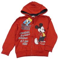Nové - červená propínací mikina s Mickeym a kapucí Pep&Co