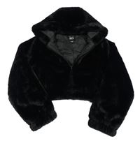 Černá kožešinová crop bunda s kapucí New Look