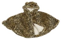 Béžové kožešinové podšité pončo s leopardím vzorem a kapucí Next