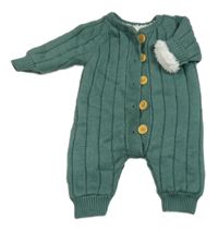 Zelený žebrovaný úpletový zateplený overal Shein