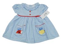 Nové - Světlemodré šaty s včelkou a beruškou 