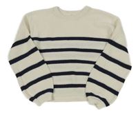 Bílo-tmavomodrý pruhovaný crop svetr H&M