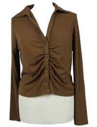 Dámská hnědá žebrovaná crop halenka Primark 