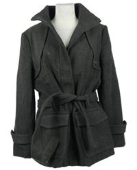 Dámský tmavošedý flaušový kabát s páskem Dunnes 