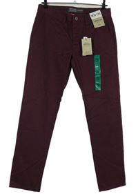 Nové - Pánské vínové plátěné slim chino kalhoty 32/30