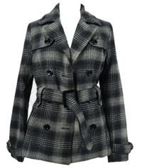 Dámský šedo-černý kostkovaný vlněný kabát s páskem Orsay 