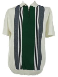 Pánské smetanovo-tmavomodro-zelené pruhované pletené tričko s límečkem Next 