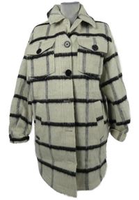 Dámský béžovo-černý kostkovaný vlněný kabát Topshop 