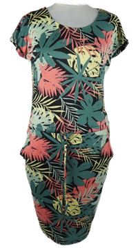 Dámské černo-barevné šaty s lístky 