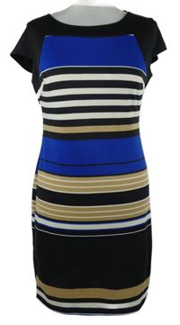 Dámské černo-modro-béžové pruhované šaty Enfocus studio