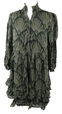 Dámské khaki vzorrované šifonové šaty Mint Velvet 