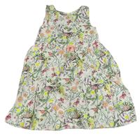 Bílé květinové plátěné šaty s motýlky a ptáčky H&M