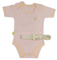 2set- růžové body s výšivkou+ čelenka s mašlí