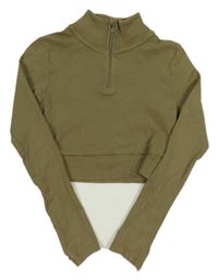 Khaki žebrované crop triko Holyfield