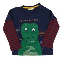Tmavomodro-pruhované triko s dinem Jojo Maman Bébé