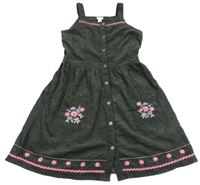 Tmavošedé manšestrové šaty s kytičkami Monsoon