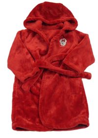 Červený chlupatý župan s Minnie a kapucí 