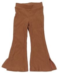 Hnědo-růžové žebrované bootcut tepláky Hema 