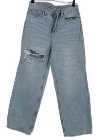 Dámské světlemodré loose straight rifle s dírami H&M