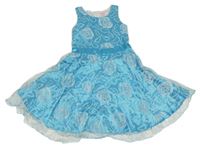 Modro-bílé sáténovo/šifonové slavnostní šaty