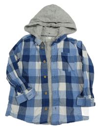 Modro-bílá kostkovaná podšitá košile s kapucí H&M