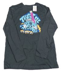 Nové - Tmavošedé triko s potiskem Primark