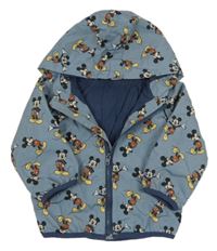 Modrošedá šusťáková podzimní bunda s Mickeym a kapucí Disney