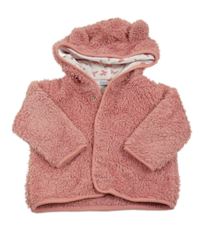 Růžová chlupatá propínací mikina s kapucí