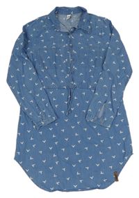 Modré lehké riflové šaty s ptáčky Yigga