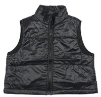 Černá šusťáková prošívaná lehká zateplená crop vesta Shein