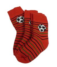 Nové - 2x ponožky - Červeno-černo-zelené pruhované s fotbalovým míčem